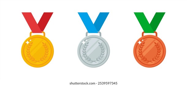 Vetor da Medalha. Medalhas de ouro, prata e bronze são o prêmio do vencedor de um evento esportivo. Vetor 10 eps.