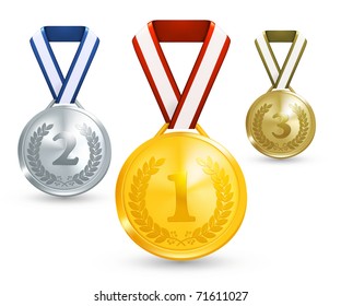 Medal vector. Gold, silver and bronze set