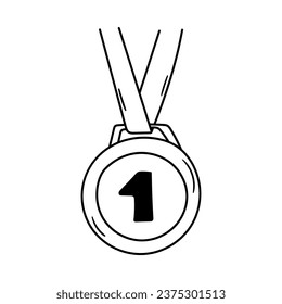 Medal vector icon in doodle style. Symbol in simple design. Cartoon object hand drawn isolated on white background.