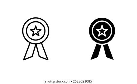 Ícone do vetor de medalhas definido em preto e branco.