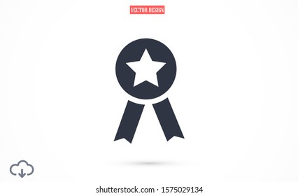 Medal vector icon. Medal for troops badge  icon. medal of merit badge. Medal for workers badge  icon.  10 EPS flat design.