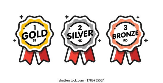 Medal vector set. Gold, silver, bronze medal. Medal icon in flat style.