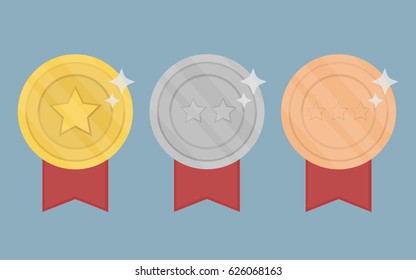Medal vector set. Icon in flat style.