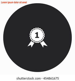 Medal web icon. Gray circle button with white illustration.