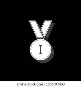 Medal. White flat simple icon with shadow