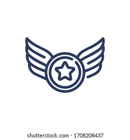 Medal with wings thin line icon. Aviation, honor, award, success isolated outline sign. Triumph or achievement concept. Vector illustration symbol element for web design and apps