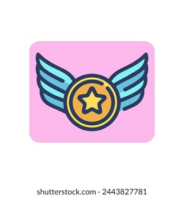 Medalla con alas icono de línea delgada. Aviación, honor, premio, éxito. Concepto de triunfo o logro. Elemento de símbolo de ilustración vectorial para diseño web y aplicaciones