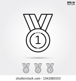 Medal for winner, second and third place. Modern line icons. EPS 10 vector illustrations.