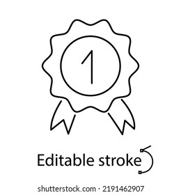 Medal wirst first place outline icon. Winner concept. Back to school concept. Sport competition promotion. Customizable linear item. Editable stroke. Isolated vector stock illustration