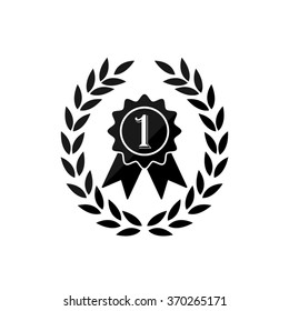 Medal with wreath  - black vector icon