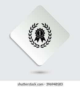Medal with wreath - black vector icon on  a paper button