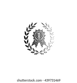 Medal with wreath - black vector icon;  halftone illustration