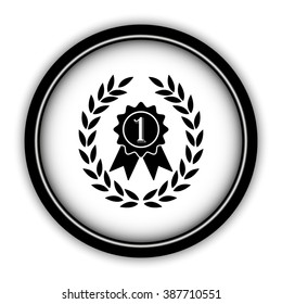 Medal with wreath - vector icon; round  button with shadow