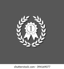 Medal with wreath - white vector icon  with shadow