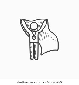 Medalist standing with flag vector sketch icon isolated on background. Hand drawn Medalist standing with flag icon. Medalist standing with flag sketch icon for infographic, website or app.