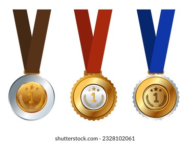 Medallion 1st winner medal gold with hanging ribbon set collection