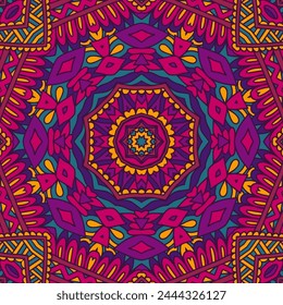 Medallion abstract mandala vintage indian textile ethnic seamless pattern ornamental. Vector colorful meditation geomertric art background