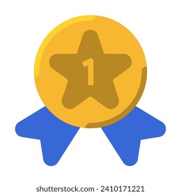 Medallion badge gold award icon or logo illustration flat color style