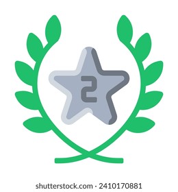 Medallion badge silver award icon or logo illustration flat color style