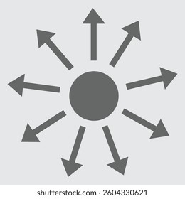Medallion design icon with central circle and arrows radiating outward.