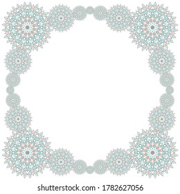 Medallion floral pattern card frame template vector design. Geometric folk elements motifs. Retro background pattern.