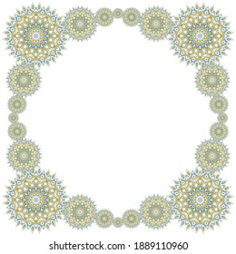 Diseño vectorial de la plantilla del marco de la tarjeta de patrón floral de Medallion. Motivos de elementos bohemios geométricos. Patrón de fondo moderno.