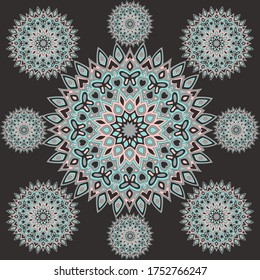Medallion floral pattern tile or wallpaper vector design. Circular mexican elements motifs. Trendy background pattern.
