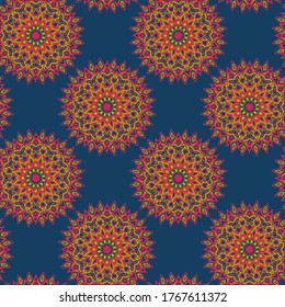 Medallion floral pattern tile or wallpaper vector design. Circular tribal shapes motifs. Elegant background pattern.