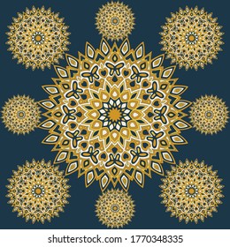 Diseño vectorial de azulejos o papel pintado de Medallion floral. Motivos de formas islámicas circulares. Patrón de fondo decorativo.
