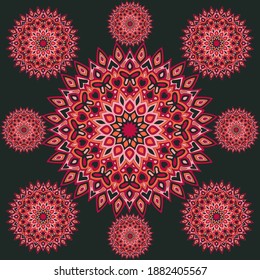 Diseño vectorial de azulejos o papel pintado de Medallion floral. El arco circular da forma a los motivos. Patrón de fondo retro.