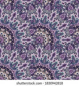 Medallion Floral Seamless Pattern. Islamic Ethnic Vector Graphic Design. Intricate Coachella Fractal Flower Seamless Ornament. Scarf Fashion Print.