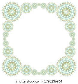 Medallion flower ornament card frame template vector design. Round boho shapes motifs. Elegant background pattern.