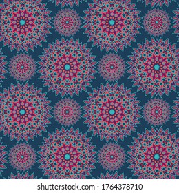Medallion flower ornament tile or wallpaper vector design. Circle boho elements motifs. Decorative background pattern.
