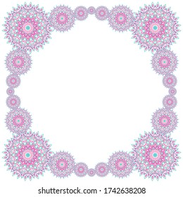 Diseño vectorial de la plantilla del marco de la tarjeta de flores de medallón. Motivos de formas bohemias redondas. Patrón de fondo elegante.