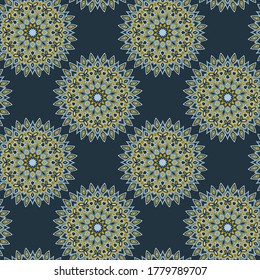 Medallion flower pattern tile or wallpaper vector design. Circular mexican shapes motifs. Modern background pattern.