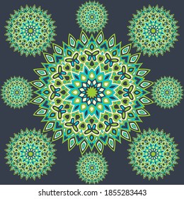 Medallion flower pattern tile or wallpaper vector design. Circle japanese elements motifs. Modern background pattern.