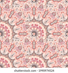 Patrón sin fisuras de flores de medallón. Diseño gráfico de vector folk indio. Ornamento geométrico transparente lollapalooza mandala intrincado. Impresión veraniega de la ropa de baño.