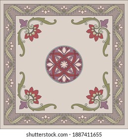 medallion four side border Vintage multi color pattern in Turkish, Indian style. pattern can be used for ceramic tile, wallpaper, linoleum, textile, web page background. Vector