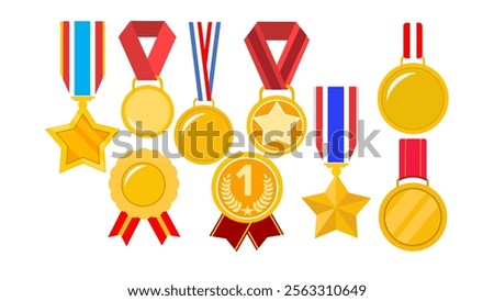 Medallion icon collection. Medallion icon set. Vector of various types of Medallion icon isolated on white background. Flat icon. Perfect for event, presentation, social media, web, business, ads, etc