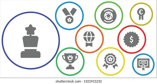 medallion icon set. 9 filled medallion icons.  Collection Of - Award, Medal, Badge, Winner, Prize, Merit