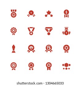 medallion icon set. Collection of 16 filled medallion icons included Reward, Prize, Medal, Badge, Award, Winner
