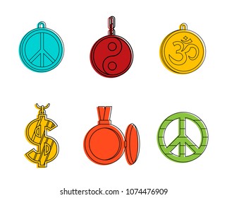 Medallion icon set. Color outline set of medallion vector icons for web design isolated on white background