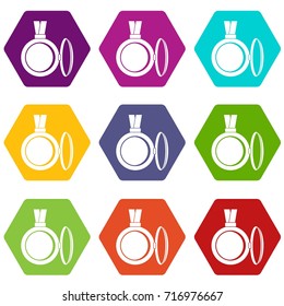 Medallion icon set many color hexahedron isolated on white vector illustration