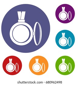 Medallion icons set in flat circle red, blue and green color for web