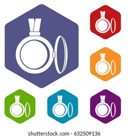 Medallion icons set hexagon isolated vector illustration