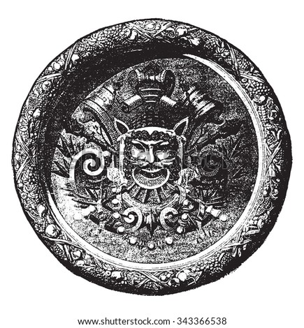 Medallion of the loggia of the Opera in Paris, executed in mosaic, of Mr. Charles Garnier after, vintage engraved illustration. Industrial encyclopedia E.-O. Lami - 1875.