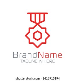 Medallion logo formed with simple line in red color