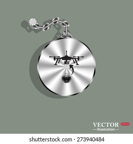 Medallion, medal and chain. Metal. Green background. Shadow. Quadrocopter. icon. vector design