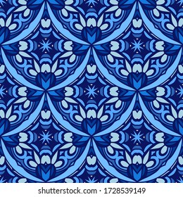 Medallion paisley Muster blauen Damast Vektor. Nahtlose Wiederholung