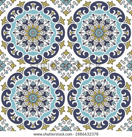 medallion seamless print pattern design for textile fabric.
